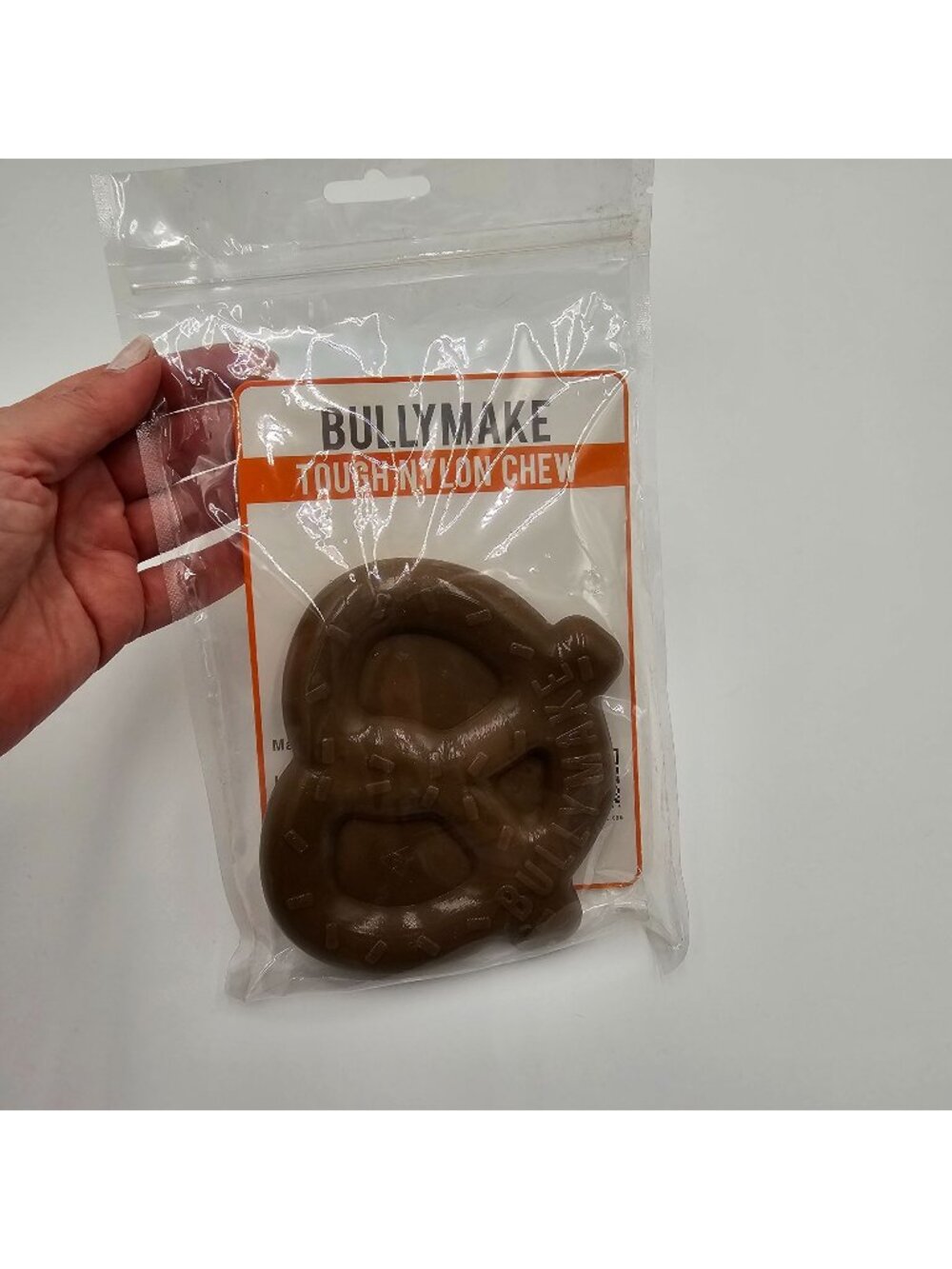 NIB Bullymake Durable Tough Chewer Dog Toy Pretzel Shape Brown Made In USA